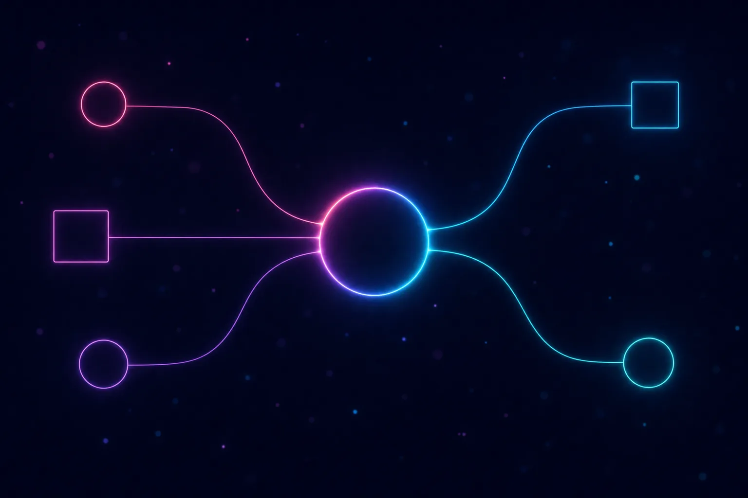 Dark neon line-art illustration of glowing social platform nodes connecting into a single candidate profile