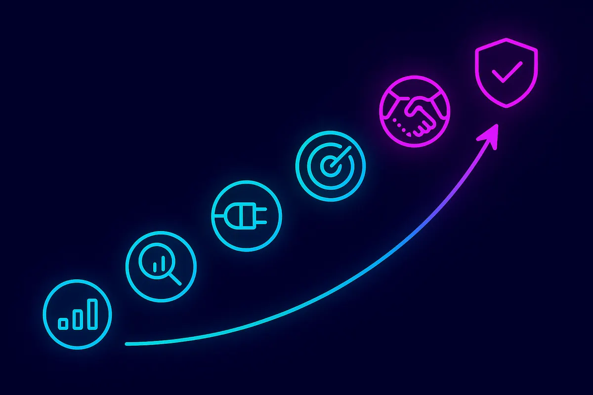 Seven-step roadmap shows the staged rollout process for adopting AI social recruiting at scale.