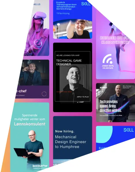 Collage of branded social recruitment ads for technical and engineering roles