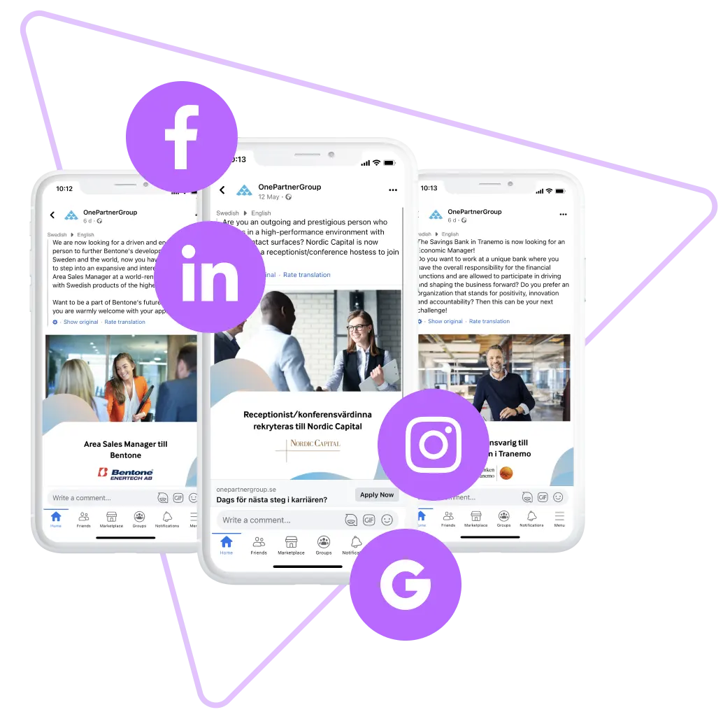 OnePartnerGroup social job ads across platforms